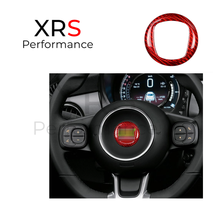 FIAT 500 ABARTH 595 695 STEERING WHEEL BADGE GLOSS CARBON BEZEL - RED