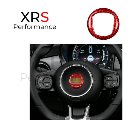 FIAT 500 ABARTH 595 695 STEERING WHEEL BADGE GLOSS CARBON BEZEL - RED